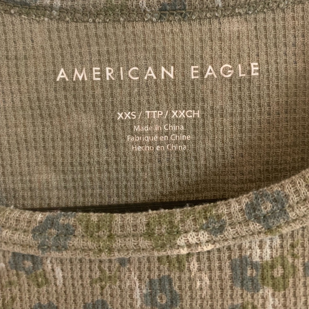 American Eagle Floral Waffle Baby Tee in Olive - Picture 4 of 6